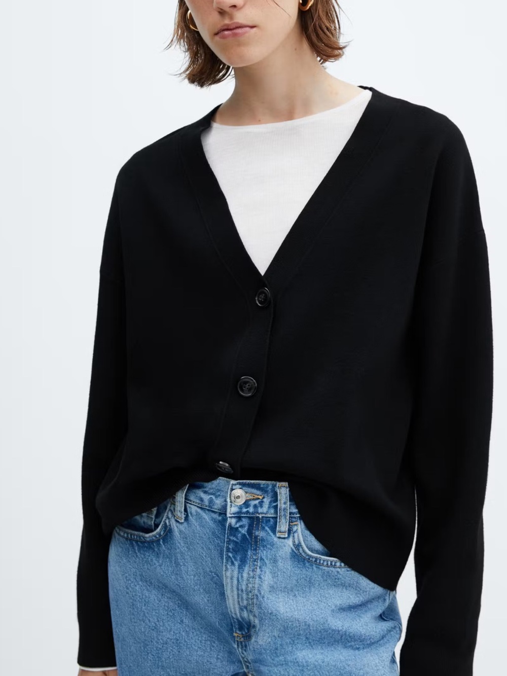 Mango Women's Black V-Neck Button Knit Cardigan Sweater
